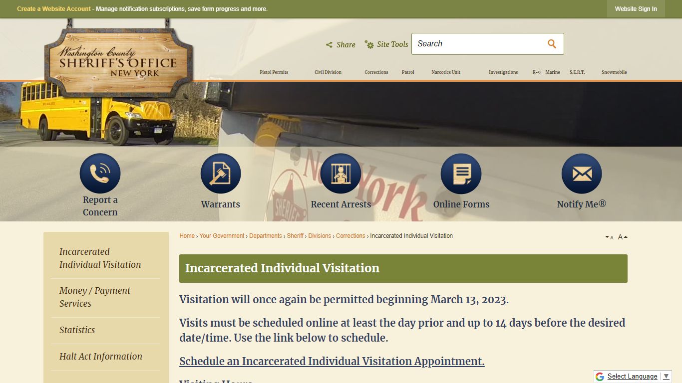 Incarcerated Individual Visitation | Washington County, NY - Official ...